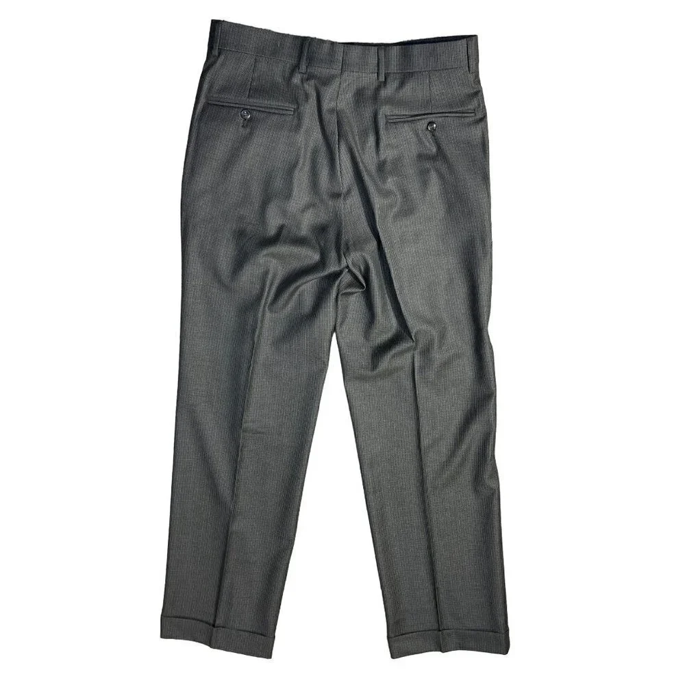 Joseph A. Banks Men's Wool Dress Pants Pleated Brown Taupe Check Size 33 Regular